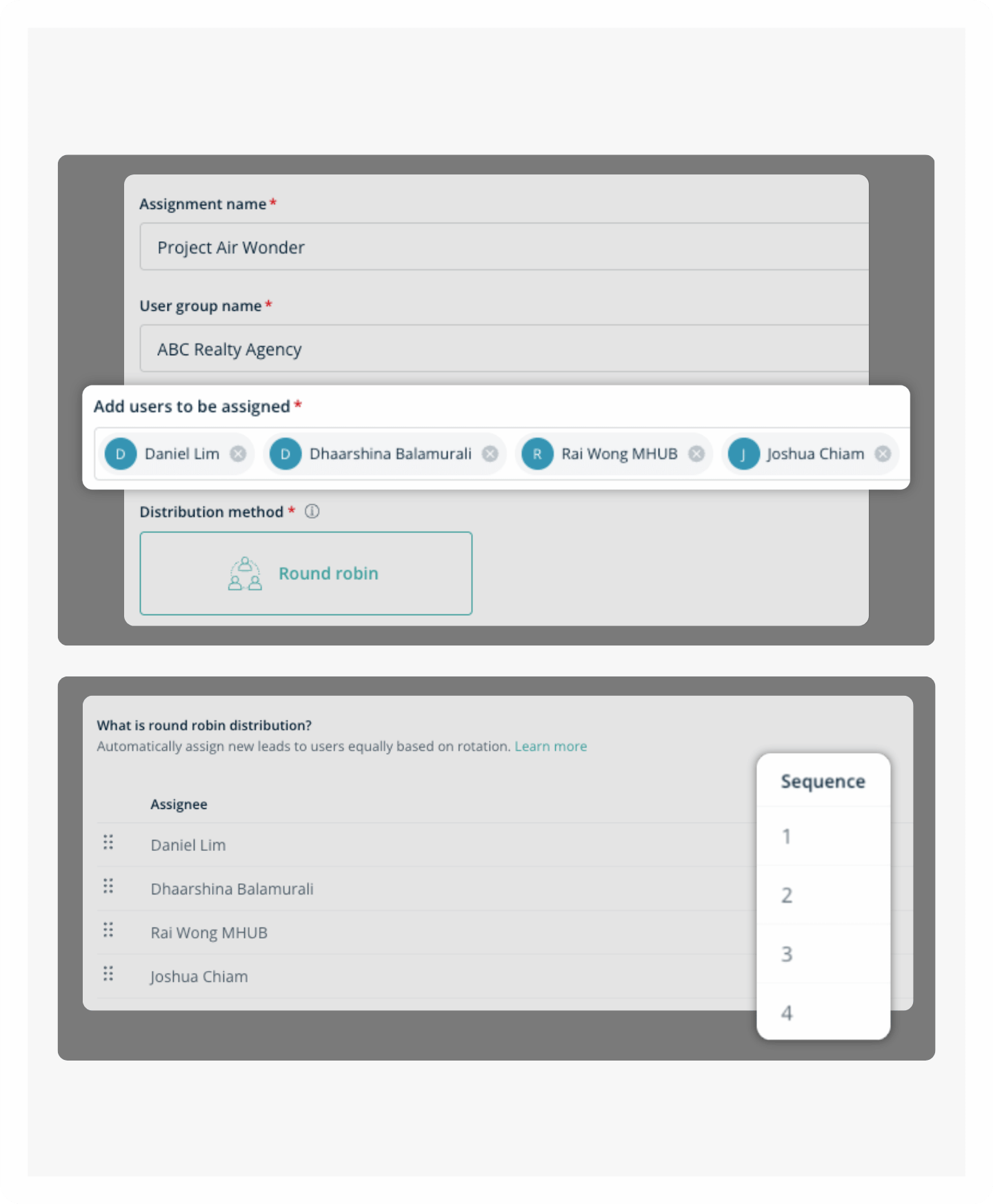MHub CRM assigning incoming leads to sales reps automatically as they arrive.