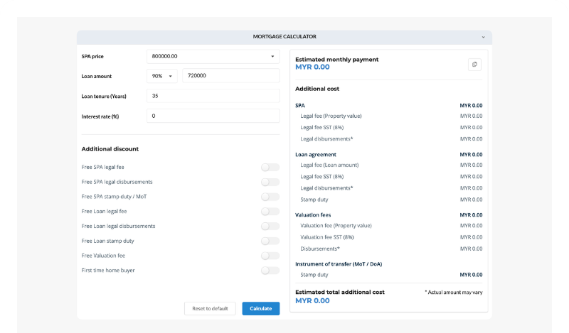 The MHub mortgage calculator showing a buyer's monthly repayment.